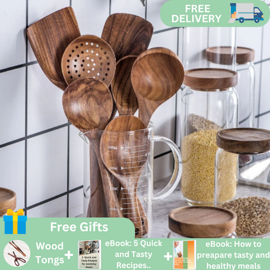 FreshWood™ - 7 pcs Wooden Utensils Set - Gift Pack